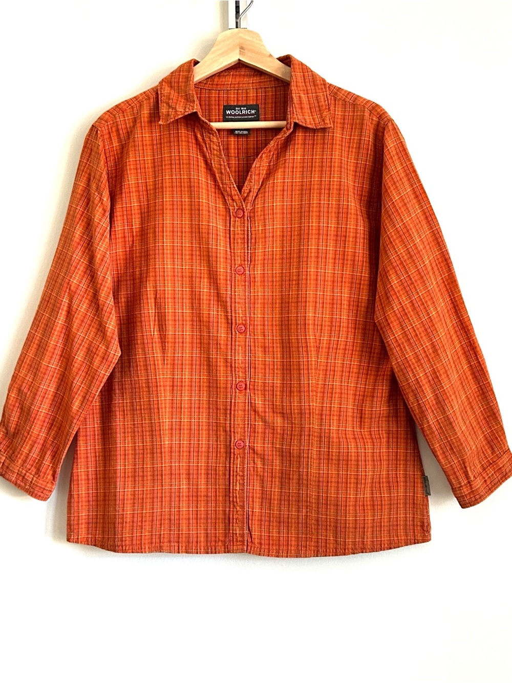 Woolrich 100% Cotton Women's Orange Plaid Shirt, Size Large